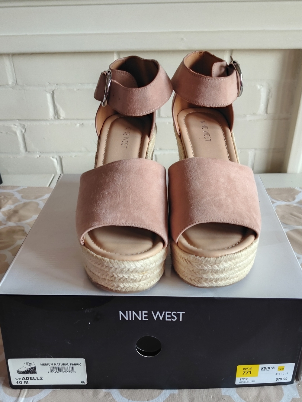 Nine West Adell2 Women's Size 10 Blush Espadrille Wedge Sandals New in Box